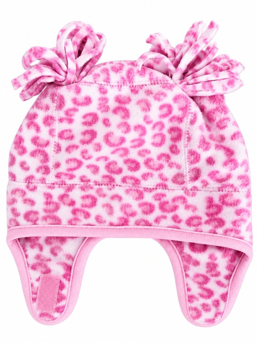 Toby Infant Pink White Animal Print Fleece Beanie OS Pom Poms Twee Cutie